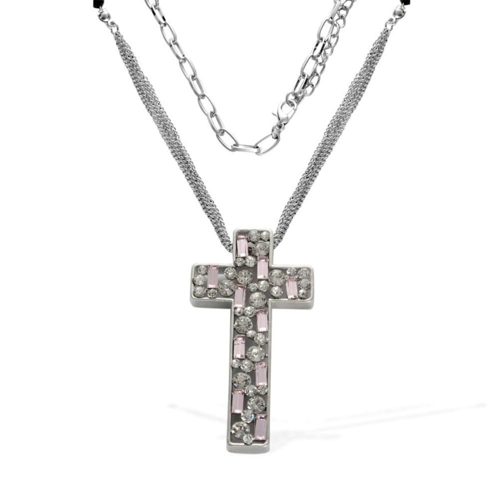 Cross Pendant Glass Austrian Crystal Black & Pink
